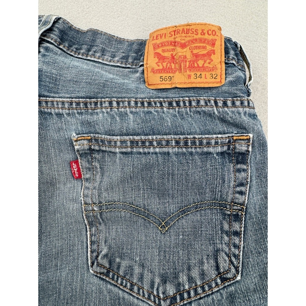 Distressed Levis 569 Loose Straight Leg Jeans Mens 34x32 (34x30) Blue Denim - Picture 14 of 16
